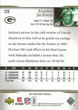 2007 Upper Deck - Rookie Exclusives Star Rookies #229 Brandon Jackson Back