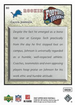 2007 Upper Deck - Football Heroes: Rookies #80 Calvin Johnson Back
