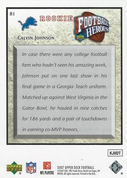 2007 Upper Deck - Football Heroes: Rookies #81 Calvin Johnson Back