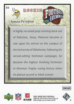 2007 Upper Deck - Football Heroes: Rookies #84 Adrian Peterson Back