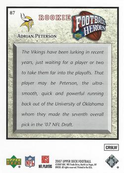 2007 Upper Deck - Football Heroes: Rookies #87 Adrian Peterson Back