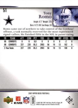 2007 Upper Deck - Gold Predictor Edition #51 Tony Romo Back