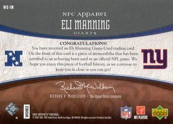 2007 Upper Deck Artifacts - AFC/NFC Apparel #NFC-EM Eli Manning Back