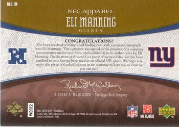 2007 Upper Deck Artifacts - AFC/NFC Apparel Autographs #NFC-EM Eli Manning Back
