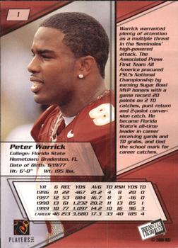 2000 Press Pass #1 Peter Warrick Back