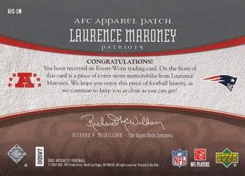 2007 Upper Deck Artifacts - AFC/NFC Apparel Patch #AFC-LM Laurence Maroney Back