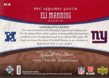 2007 Upper Deck Artifacts - AFC/NFC Apparel Patch Red #NFC-EM Eli Manning Back