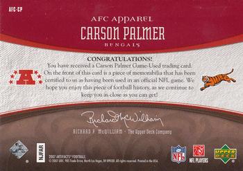 2007 Upper Deck Artifacts - AFC/NFC Apparel Red #AFC-CP Carson Palmer Back