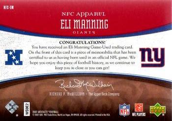 2007 Upper Deck Artifacts - AFC/NFC Apparel Red #NFC-EM Eli Manning Back