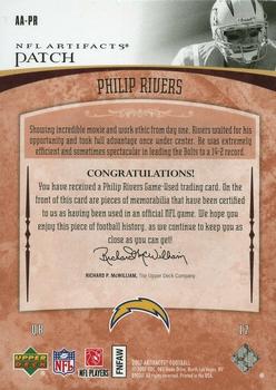 2007 Upper Deck Artifacts - Awesome Artifacts Patch #AA-PR Philip Rivers Back