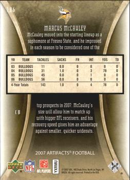 2007 Upper Deck Artifacts - Gold #186 Marcus McCauley Back