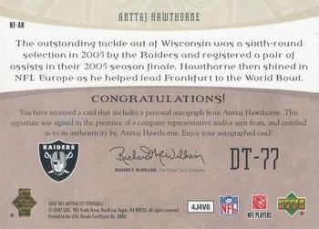2007 Upper Deck Artifacts - NFL Facts Autographs #NF-AH Anttaj Hawthorne Back