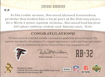 2007 Upper Deck Artifacts - NFL Facts Autographs #NF-JN Jerious Norwood Back