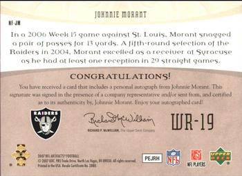 2007 Upper Deck Artifacts - NFL Facts Autographs Foil Parallel #NFJM Johnnie Morant Back