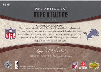 2007 Upper Deck Artifacts - NFL Artifacts #NFL-MW Mike Williams Back