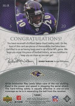 2007 Upper Deck Exquisite Collection - Maximum Jersey Silver #XXL-ER Ed Reed Back
