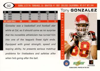 2000 Score #92 Tony Gonzalez Back