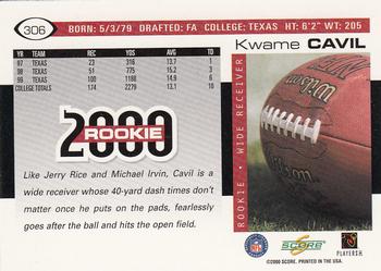 2000 Score #306 Kwame Cavil Back