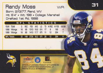 2000 SkyBox #31 Randy Moss Back
