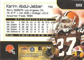 2000 SkyBox #99 Karim Abdul-Jabbar Back