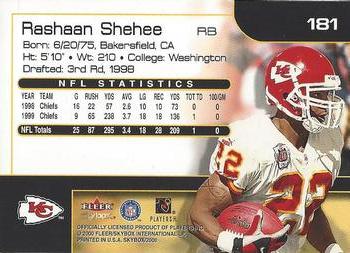 2000 SkyBox #181 Rashaan Shehee Back