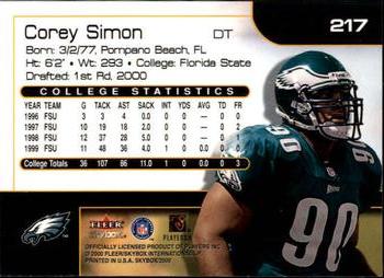 2000 SkyBox #217 Corey Simon Back