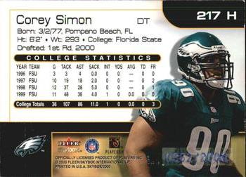2000 SkyBox #217 H Corey Simon Back