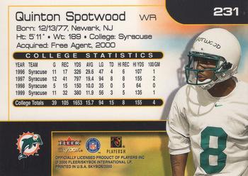 2000 SkyBox #231 Quinton Spotwood Back