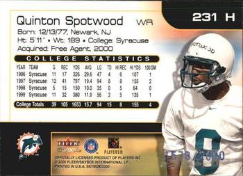 2000 SkyBox #231 H Quinton Spotwood Back