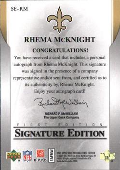 2007 Upper Deck First Edition - Autographs #SE-RM Rhema McKnight Back