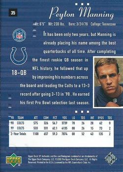 2000 SP Authentic #35 Peyton Manning Back