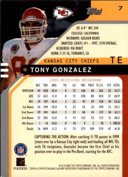 2000 Stadium Club #7 Tony Gonzalez Back
