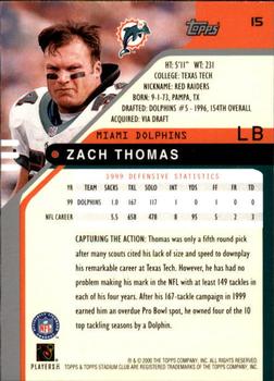 2000 Stadium Club #15 Zach Thomas Back
