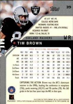 2000 Stadium Club #39 Tim Brown Back