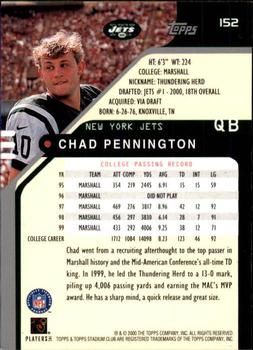 2000 Stadium Club #152 Chad Pennington Back