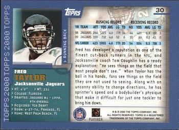 2000 Topps #30 Fred Taylor Back