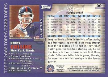 2000 Topps #99 Kerry Collins Back