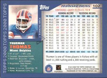 2000 Topps #102 Thurman Thomas Back