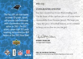 2007 Upper Deck Premier - Premier Remnants Quad #PR4-DJ Dwayne Jarrett Back