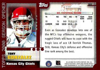 2000 Topps Season Opener #191 Tony Gonzalez Back