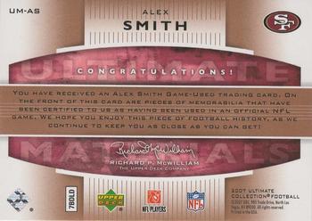 2007 Upper Deck Ultimate Collection - Ultimate Materials Patch #UM-AS Alex Smith Back