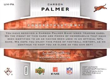 2007 Upper Deck Ultimate Collection - Ultimate Materials Silver #UM-PA Carson Palmer Back