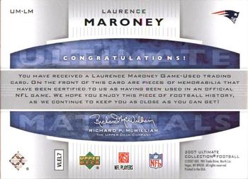 2007 Upper Deck Ultimate Collection - Ultimate Materials Silver #UM-LM Laurence Maroney Back