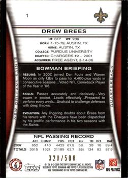 2008 Bowman - Blue #1 Drew Brees  Back