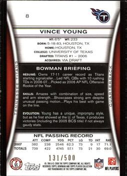 2008 Bowman - Blue #8 Vince Young  Back