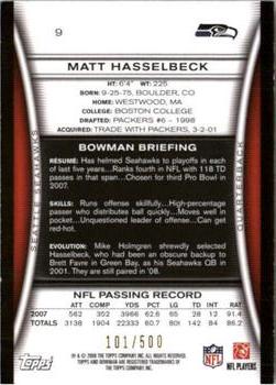 2008 Bowman - Blue #9 Matt Hasselbeck  Back
