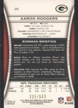 2008 Bowman - Blue #25 Aaron Rodgers  Back