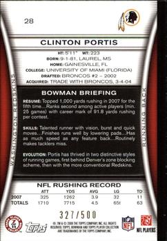 2008 Bowman - Blue #28 Clinton Portis  Back