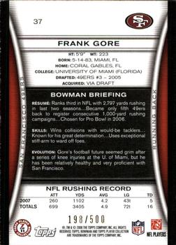 2008 Bowman - Blue #37 Frank Gore  Back