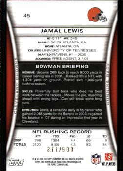 2008 Bowman - Blue #45 Jamal Lewis  Back